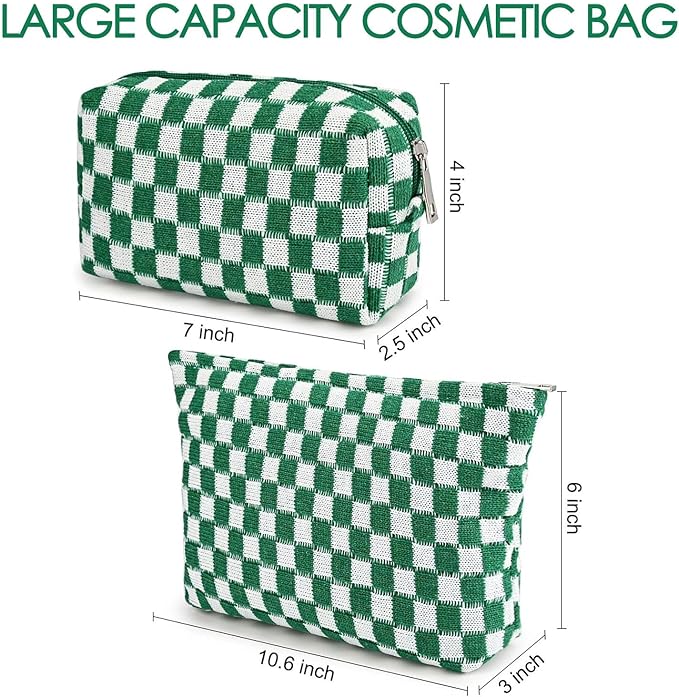 Travel Makeup Bag, Checkered Cosmetic Bag Make Up Organizer Case for Women, Small Toiletry Bag Skincare Pouch for Toiletries Accessories Brushes, 2PCS