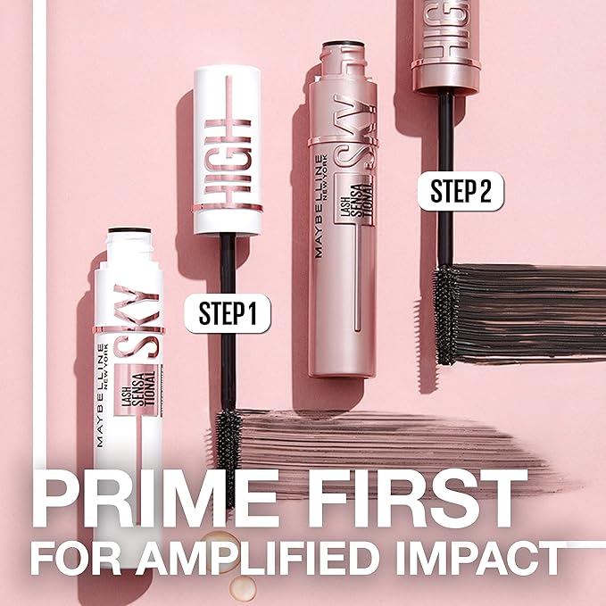 Maybelline Lash Sensational Sky High Serum Infused Lash Primer for Mascara, Lengthening, Thickening, Tinted and Washable Formula, Soft Black, 1 Count