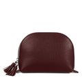 Leatherology Bordeaux Medium Clamshell Makeup Bag – Leather Cosmetic Case with Waterproof Lining, Interior Zip Pocket & Double Tassel Zippers – Travel & Vanity Organizer