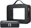 Pinkmik Clear Makeup Bag with Brush Bag 2pcs Waterproof Travel Case for Cosmetics and Toiletries Women's Cosmetic Organizer with Zipper (Black, L+SLIM)