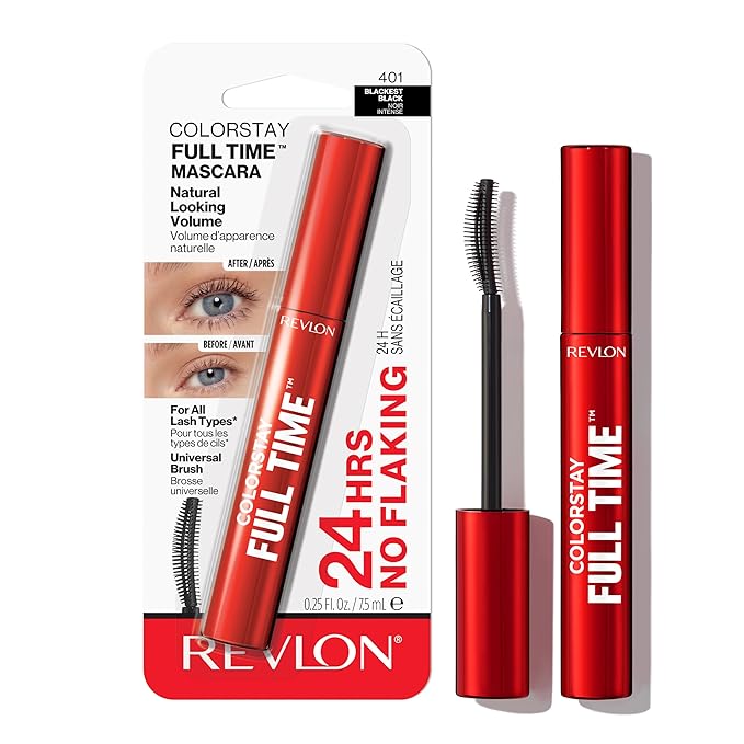 Revlon ColorStay Full Time Volumizing Mascara, 24 Hour Wear, Smudge-Proof, Non-Clumping, Flake-Free, Stocking Stuffer for Her, 401 Blackest Black