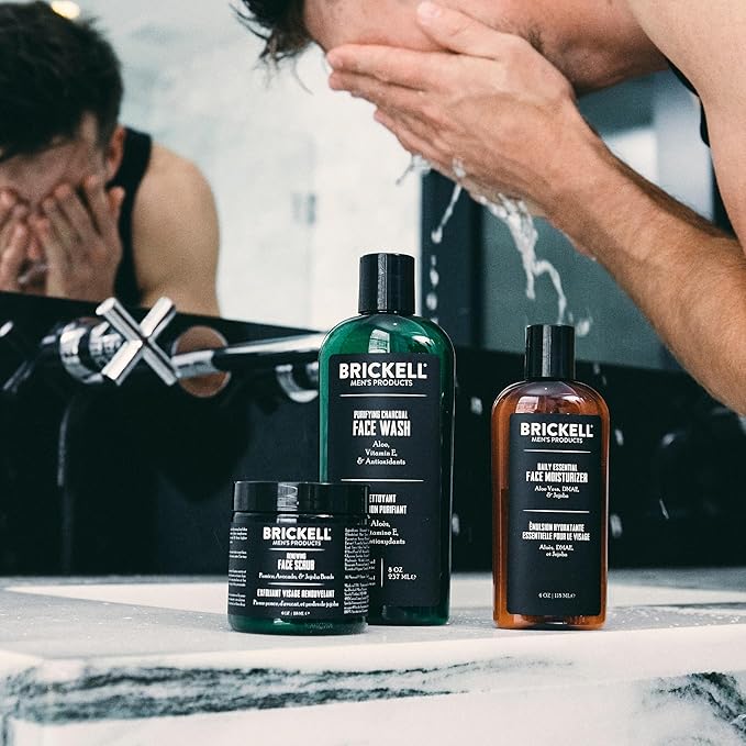 Brickell Men's Daily Advanced Face Care Routine II, Activated Charcoal Facial Cleanser, Face Scrub, Facial Moisturizer Lotion, Natural and Organic, Unscented