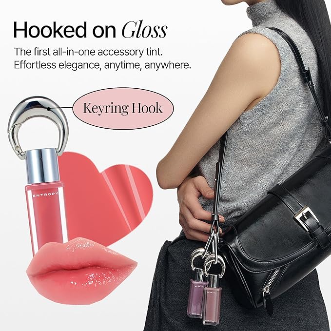 ENTROPY Makeup 2-in-1 Charm Shiny Glowy Lip & Cheek Gloss Tint Keychain, High Pigment Glossy Lip Color & Plumping Gloss, C8 Smoky Quartz Charm