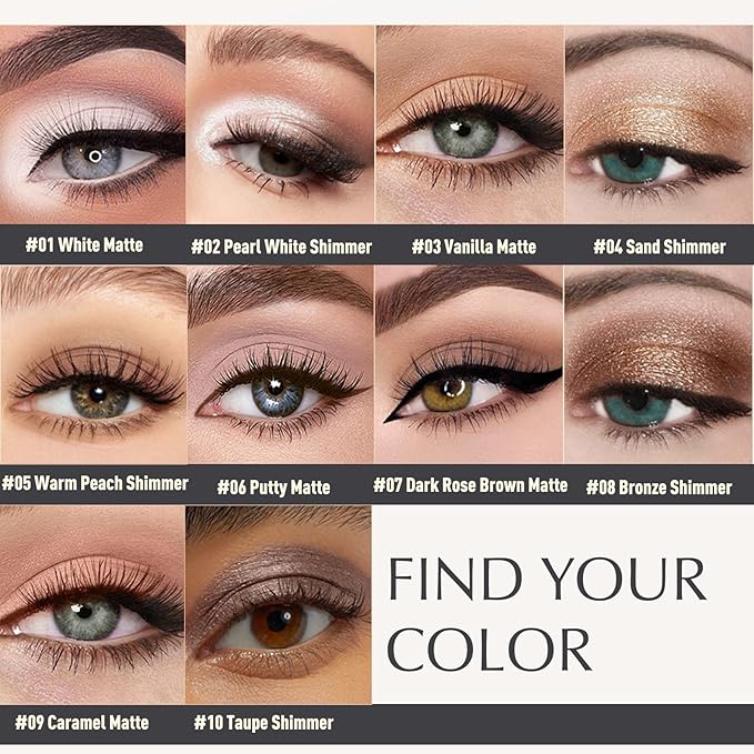 Eyeshadow Stick, Sand Shimmer Cream Eyeshadow Long-Lasting Crease-Proof Glitter Eyeliner Pencil High Pigmented Neutral Highlighter Makeup Crayon with Blending Brush & Built-in Sharpener