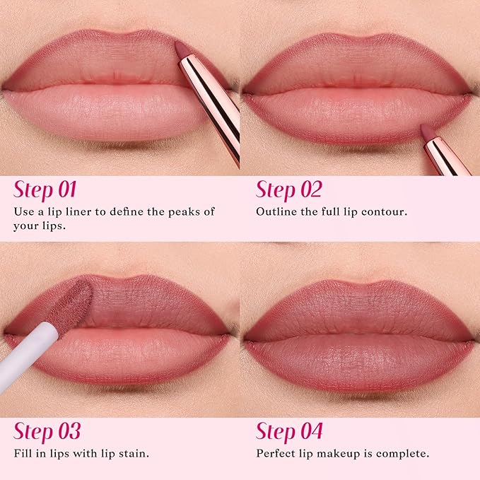 bayfree 2 PCS Lip Liner and Lip Stain Combo Set, High Pigmented Long Lasting Velvet Lip Tint, Well-Defined Lipliner, Weightless Waterproof Not Animal Tested, Matte Finish Makeup