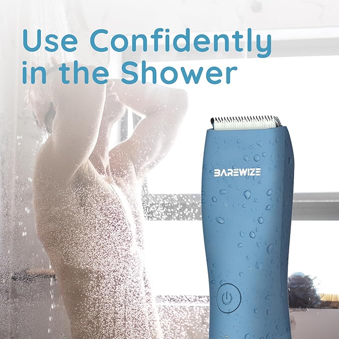 Body Hair & Pubic Hair Trimmer for Men & Women, Painless Electric Body & Bikini Shaver | Waterproof, Type-C Rechargeable, LED Light, Replaceable Blade, Manscape Personal Groomer (Sea Blue)