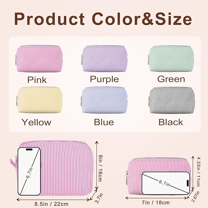 Yofair Personalized Makeup Bag with Bith Flower, Large Capacity Travel Toiletry Case Teen Girl Gift Trendy Stufff Custom Seersucker Cosmetic Bags Birthday Gifts for Girls Women