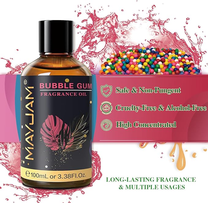 MAYJAM 100ML/3.38FL.OZ Bubble Gum Fragrance Oils with Glass Dropper, Essential Oils for Diffusers for Home, Long Lasting Scented Oils for Diffusers Soap Candle Making