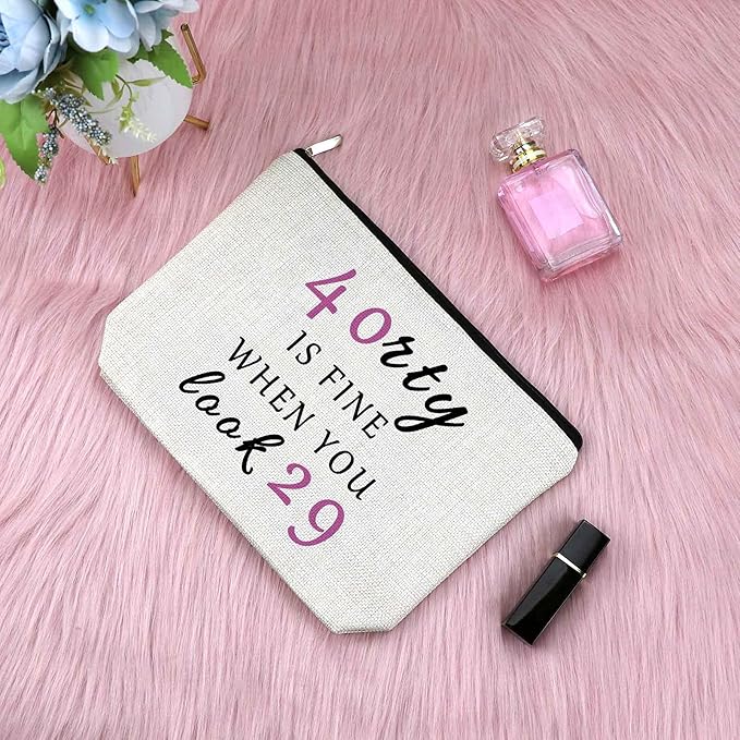 Sfodiary 40th Birthday Gifts for Women Makeup Bag 40 Year Old Birthday Gifts Best Friend Gift Cosmetic Bag Wife Gift Ideas for 40th Anniversary Mom Travel Cosmetic Pouch Christmas Gift for Women