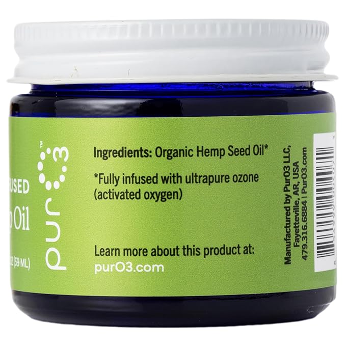 PurO3 Fully Ozonated Hemp Oil - Pure, Natural, Skin Care for Face & Body from Ozonated, Oxygenated Hemp Oil - Glass Jar, 2 oz