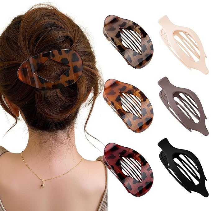 Lourny Flat Hair Clips for Women, 6PCS Flat Claw Clips for Thin Hair Lightweight Non-Slip Claw Clips for Women