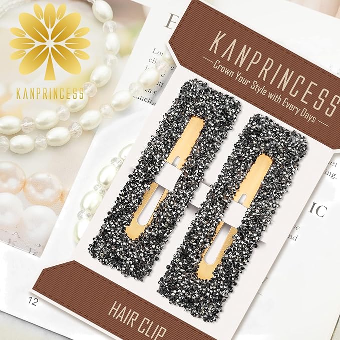 Rhinestone and Crystal Hair Clips 2-Pack, Sparkly Barrettes & Elegant Bling Accessories for Women & Girls(Set12)