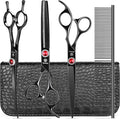 GLADOG 7 Inch Professional Dog Grooming Scissors Kit, 5-in-1 Titanium Coated Pet Grooming Shears Set, Heavy Duty Grooming Scissors for Dogs (Pro Black)