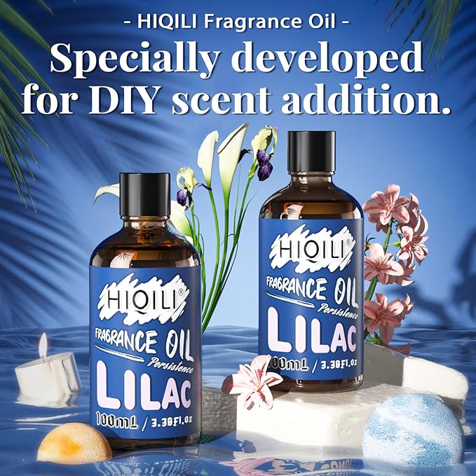 HIQILI Lilac Fragrance Oil for Candle, Soap, Perfume Making, Essential Oil Diffuser Use, Long-Lasting Floral & Soothing Scents - 3.38 Fl Oz