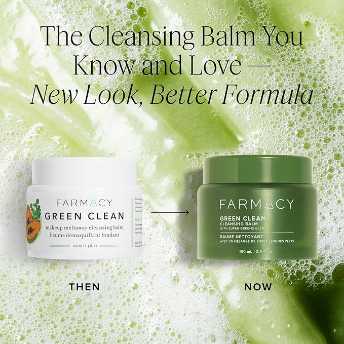 Farmacy Makeup Remover Cleansing Balm - Green Clean Waterproof Makeup Remover + Oil Based Cleanser - Newly Formulated Double Cleanser with Plant Based Waxes + Upcycled Moringa (30ml)