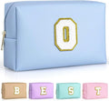 TOPEAST Small Makeup Bag Initial Cosmetic Bag Travel Toiletry Bag, Personalized Birthday Gift for Mom Sister Friends Teacher Nurse, Preppy Travel Stuff for Girls (Sky Blue O)