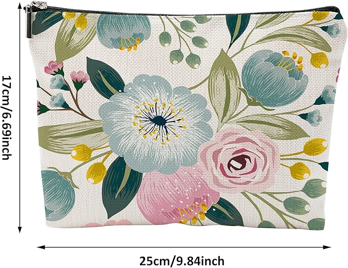 Makeup Bag Spring Flowers Cosmetic Bag Mini Portable Travel Toiletry Bag Organizer Makeup Brushes Aesthetic Accessories Waterproof Storage Bag for Women