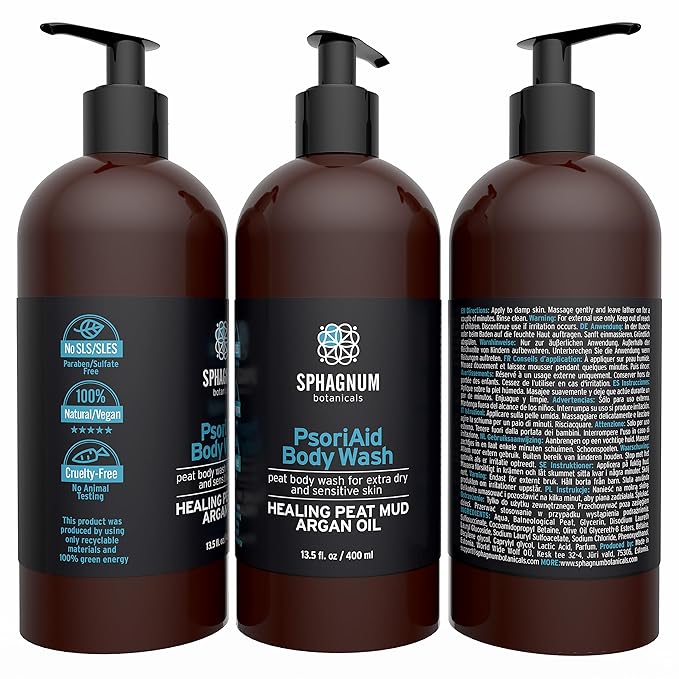 Psoriasis Body Wash – 100% Natural pH Balancing Acids and Olive Oil Shower Cream. Sulfate Free, Deep Moisturizing Treatment for Very Dry & Itchy Skin. Good for Relieving Eczema. 13.5 fl. Oz