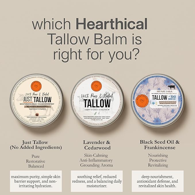 JUST Tallow - No Added Ingredient - 70 g Halal Grass Fed Beef Tallow For Skin - Organic Beef Tallow Moisturizer – Beef Tallow Face Moisturizer & Beef Tallow Balm For Face – Unscented