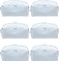 PAZIMIIK 6PCS Cozy Makeup Bag Travel Cosmetic Bag for Women Soft Toiletry Bag Aesthetic Makeup Organizer Portable Large Zipper Pouch for Skincare Beauty Accessories Brushes Waffle Check Blue
