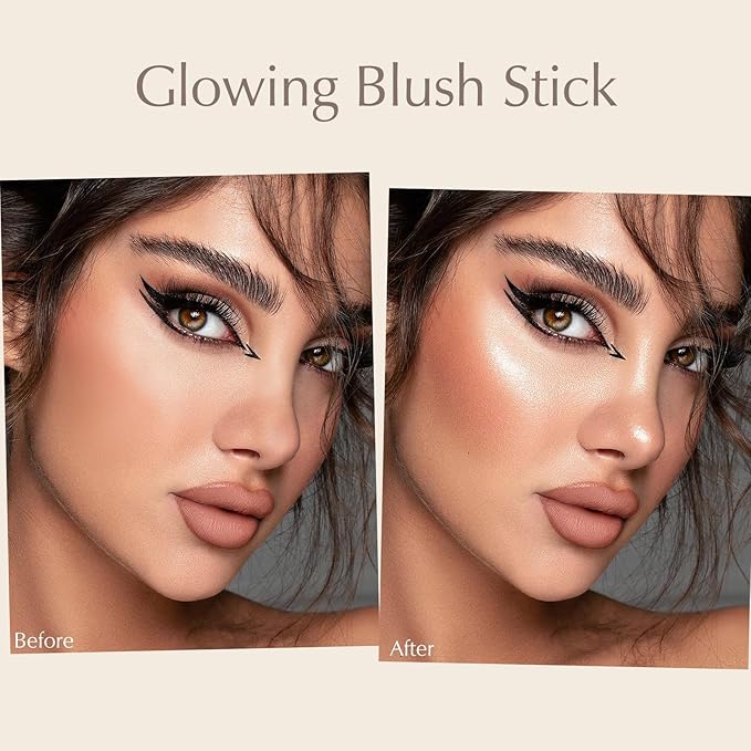 Nude Wheat Blush Stick, Glowing Cream Blush Makeup Multi-Use for Cheeks Lips Body, Hydrating Natural Lightweight Iluminadores De Maquillaje Buildable Watercolor Face Balm Highlighter Stick