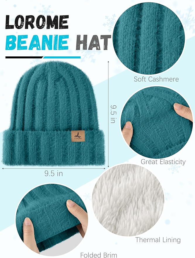 Winter Beanie Hat Scarf Gloves, Warm Fleece Knit Hat Long Scarf Neck Warmer Touch Screen Winter Gloves Set Gifts for Women