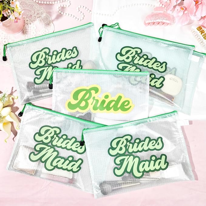 SOIDRAM 6PCS Bridesmaid Makeup Bag Clear Zippered Bag Bridesmaid Proposal Gifts Cosmetic Pouch for Wedding Party Favors Bachelorette Party Decorations Toiletry Organizer Bag Cosmetic Case Gift