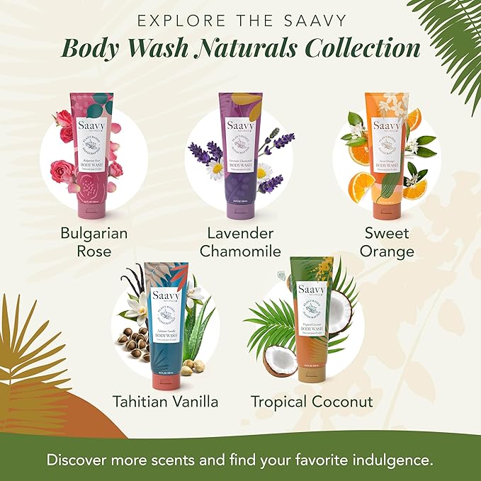 Saavy Naturals Body Wash Tropical Coconut Plant-Based Ingredients| Made In Usa | Sensitive Skin Body Wash, l Organic & Vegan Formula With Coconut Oil, Shea Butter, And Aloe Vera - 8.5 Fl Oz