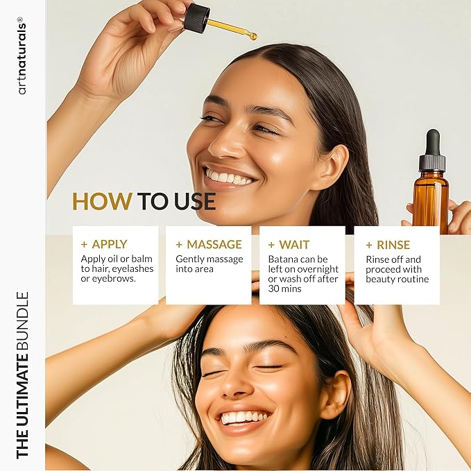 Batana Oil for Hair Growth – 4Pc Set: Raw Batana oil 4oz + 4.2oz Paste, Lash Wand & Brow Brush– Organic Dr. Sebi Inspired Products from Honduras –100% Unrefined Miracle for Scalp, Edges & Eyebrows