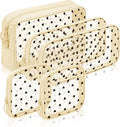 5 Pieces Mini Zipper Nylon Mesh Pouch, Mesh Cosmetic Bags Makeup Bags, Multipurpose Travel Toiletry Bags for Office Supplies and Travel Accessories (Heart Print-Beige, Assorted Sizes)