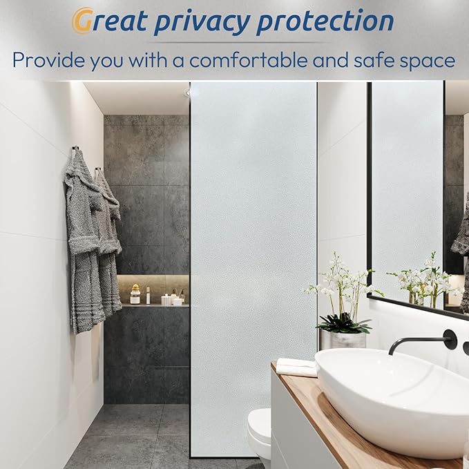 rabbitgoo Window Privacy Film, Frosted Glass Window Clings, Static Cling UV Heat Blocking Door Stickers for Home Bathroom, Removable Indoor Decal Coverings Day and Night, Pure, 29.5 x 118.1 Inches