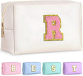 TOPEAST Cosmetic Travel Bags for Women, Preppy Small Makeup Bag, PU Leather Waterproof Toiletry Bag, Unique Friendship Gifts for Friends Coworker, Cute Stuff for Girls (Pearly White R)