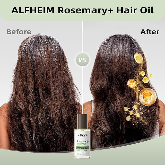ALFHEIM Rosemary+ Purifying Hair Oil – Lightweight Smoothing & Balancing Treatment for Oily & Fine Hair with Rosemary, Peppermint & Jojoba Oils – Anti-Frizz, Shine & Scalp Nourishment – 3.38 oz