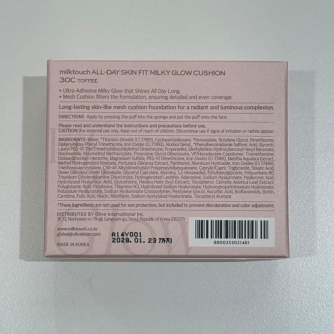 milktouch Cushion Foundation, 24H Flawless Skin, Radiant Shine, No Oxidation, Long-Lasting, Non-Creasing, 60% Hydrating Skincare Infused Korean, Stocking Stuffers, Christmas Gifts (30C Toffee)