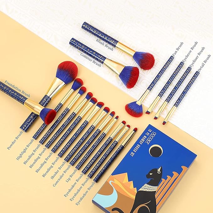 Docolor Makeup Brushes 19Pcs Makeup Brush Set Premium Gift Synthetic Powder Kabuki Foundation Contour Blush Concealer Eye Shadow Blending Liner Make Up Brush Kit, Ancient Egyptian Series