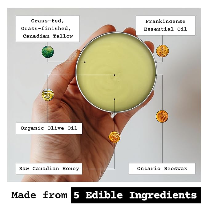 The Tallowed Truth F-Balm Tallow – Grass-fed, Grass-finished Tallow – 5 Ingredients Only – Canadian-made All Purpose Tallow Balm – Made in Canada – Tallow for Face & Body (2 oz (1-Pack), Original)