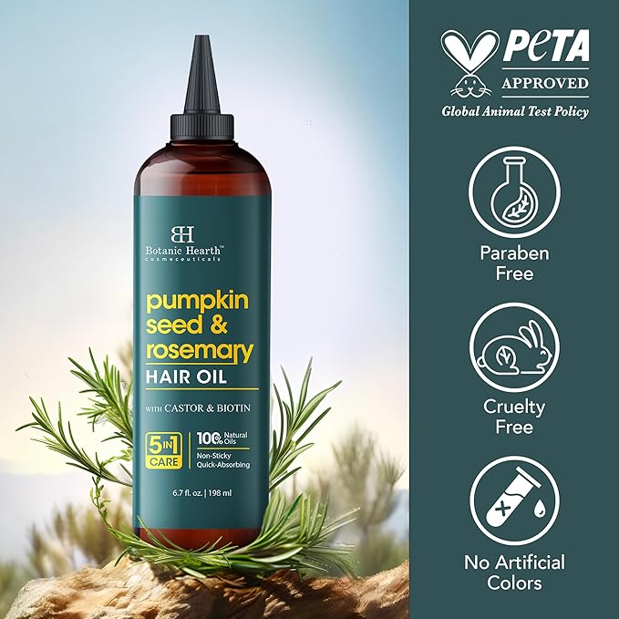 Botanic Hearth 100% Pure Rosemary Oil For Hair Growth | Infused with Pumpkin Oil | Hair Oil Repairs Dry Damaged Hair, Strengthening, Healthier - Hair Tonic, 6.7 fl oz
