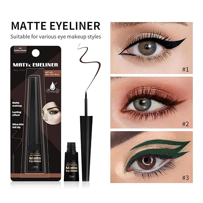 MAEPEOR Ultra-Fine Liquid Eyeliner Light Brown High-Pigmented Matte Eyeliner Pen Stay All Day Makeup with Fine Brush Tip (L03 Safari Matte)