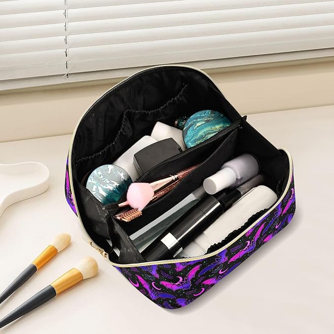 Makeup Organizer Bag, Purple Bat Gothic Travel Makeup Bags Makeup Vanity Case Large Capacity Rhombus Cosmetic Toiletry Bag for Girl Women Ladies