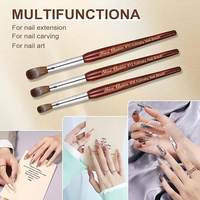 Acrylic Nail Art Brush Size 18, 100% Pure Kolinsky Hair Oval Nail Brush for Acrylic Application, Professional Nail Extension Manicure Tool Striping Nail Drawing Pen for DIY Home Salon