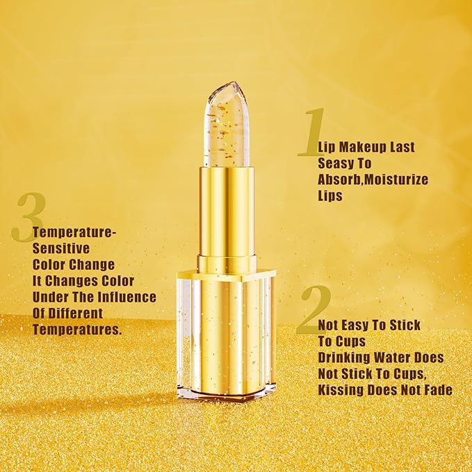 Transferproof Color Changing Lipstick with Gold Foil & 24H Moisturizing Glossy Shine – PH Reactive Long Lasting Mood Lipstick for Women, Deep Nourishment Lip Balm, Non-Fading Lip Gloss (1Pcs)