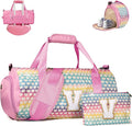 Birthday Gift for Tween, Girls Travel Duffel Bag, Kids Initial Overnight Bags with Shoe Compartment, Personalized Weekender Bag with Makeup Pouch, Gifts for 5 6 7 8 Year Old Girl (Letter V)