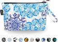 Gloppie Cosmetic Bag Small Makeup Bag Summer Sunscreen Bag Waterproof Lipstick Bag Travel Purse Essentials White Blue Flower