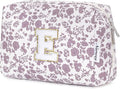 Narwey Birthday Gifts for Teen Girls Kids Women Personalized Initial Floral Makeup Bag Cute Cosmetic Trendy Stuff 6 8 10 11 12 13 14 16 18 Years Old Travel Toiletry Bag (Little Dusty Pink Flower E)