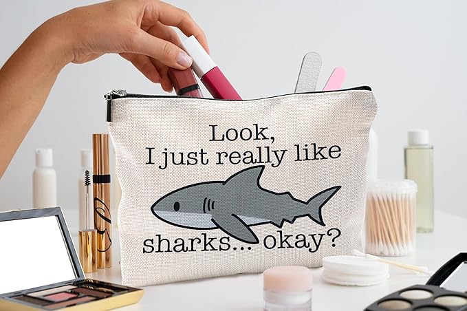 Shark Makeup Bag - Cosmetic Bags With Zipper, Gifts for Shark Lovers