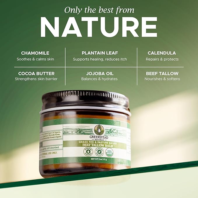 Organic Beef Tallow for Skin – USDA-certified Whipped Tallow Balm for Skin Face and Body with Jojoba Oil and Cocoa Butter – Unscented and Herb-Infused – 2 oz.