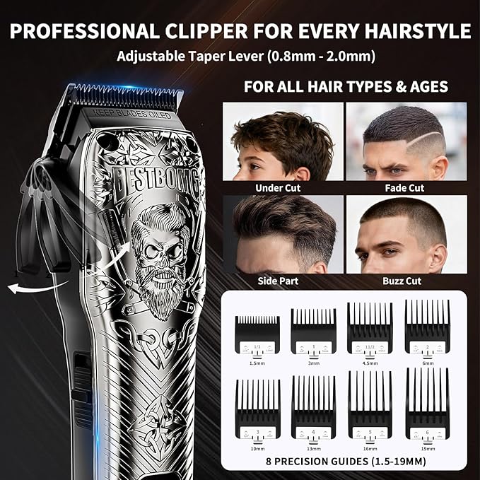 Professional Cordless Mens Hair Clippers & Beard Trimmer Kits & Sets,Metal Hair Clippers Cutting Grooming Kit with Long Battery Life for Family Barber Use (Gray)