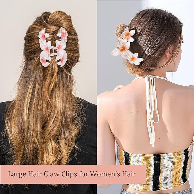 Ondder 4 Pcs Big Flower Hair Clips for Women - Large Matte Claw Clips for Thick Hair, Non-Slip Strong Hold Jaw Clips - Hair Accessories for Women and Girls
