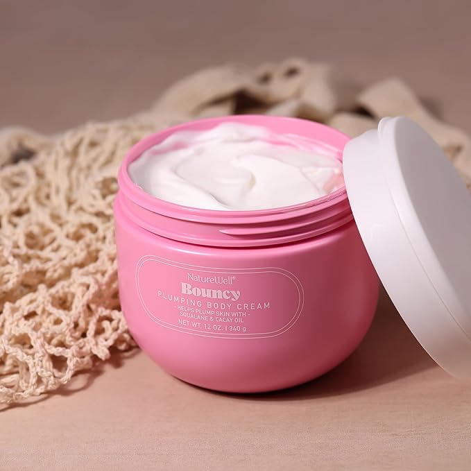 NATURE WELL Bouncy Plumping & Moisturizing Body Cream, Lightweight & Quick-Absorbing Formula to Help Visibly Firm & Smooth Skin, Scented with Tuberose, Dragonfruit, Lychee & Golden Amber, 12 Oz