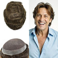 French Lace Mens Toupee Hairpieces Soft Human Hair Replacement System Natural Hairline Toupee for Men Lace Center with Poly V-Looped Man hair Units 8"X10" 4# MEDIUM BROWN